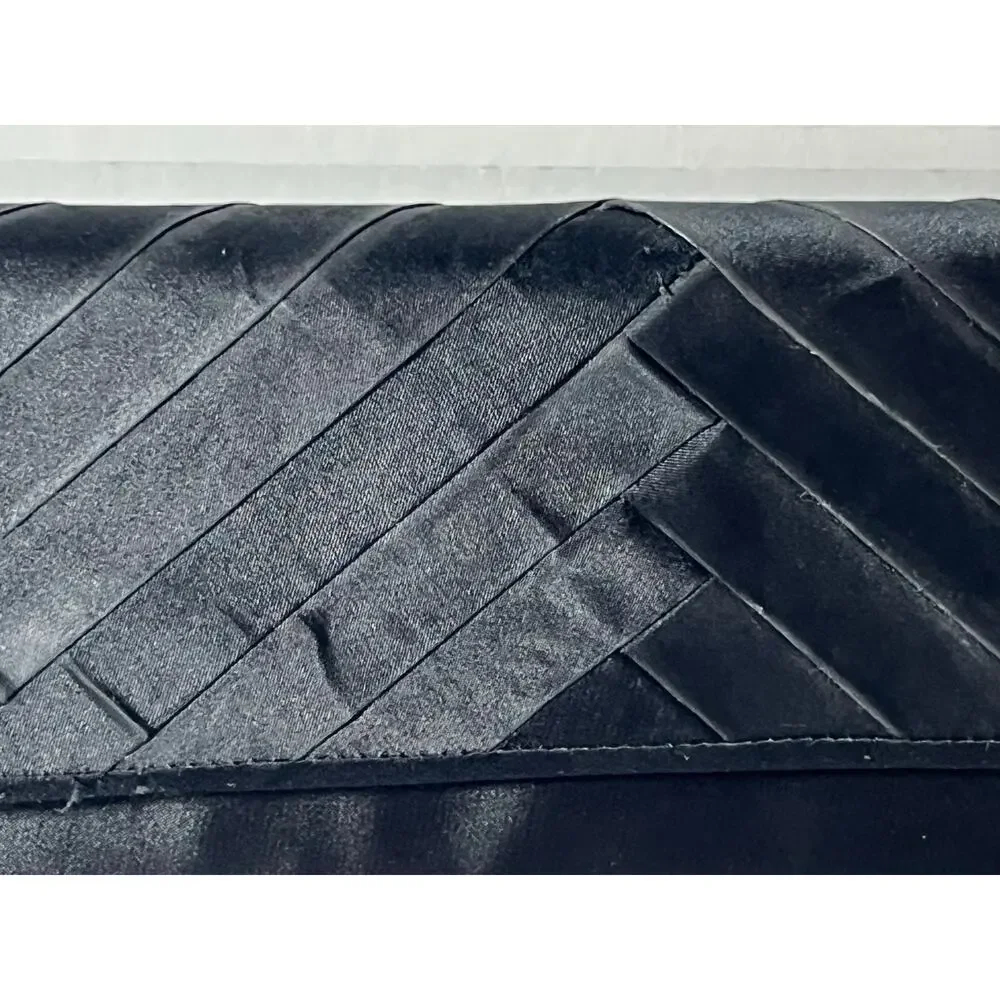 Aldo Formal Satin Clutch Shoulder Bag Black Pleated with Silver Chain